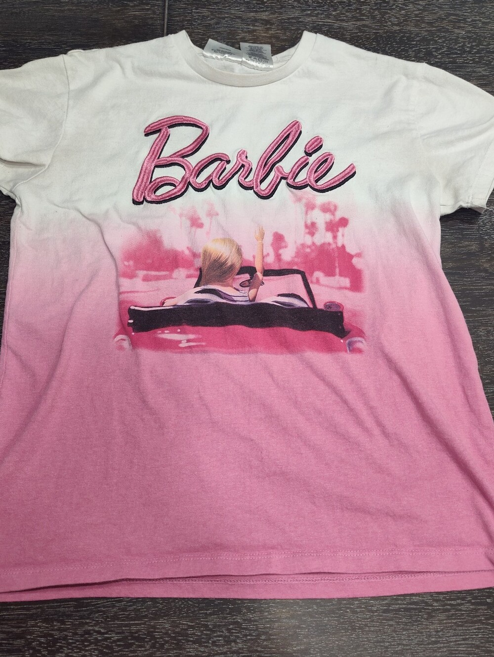 New Barbie Shirt Womens Extra Large Pink Ombre Embroidered Barbie Dream Car XS